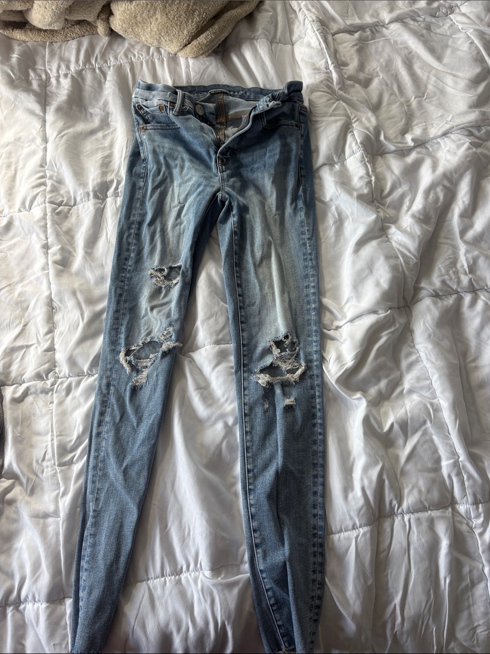 American Eagle Outfitters Light Blue Distressed Jeggings High Rise luxe